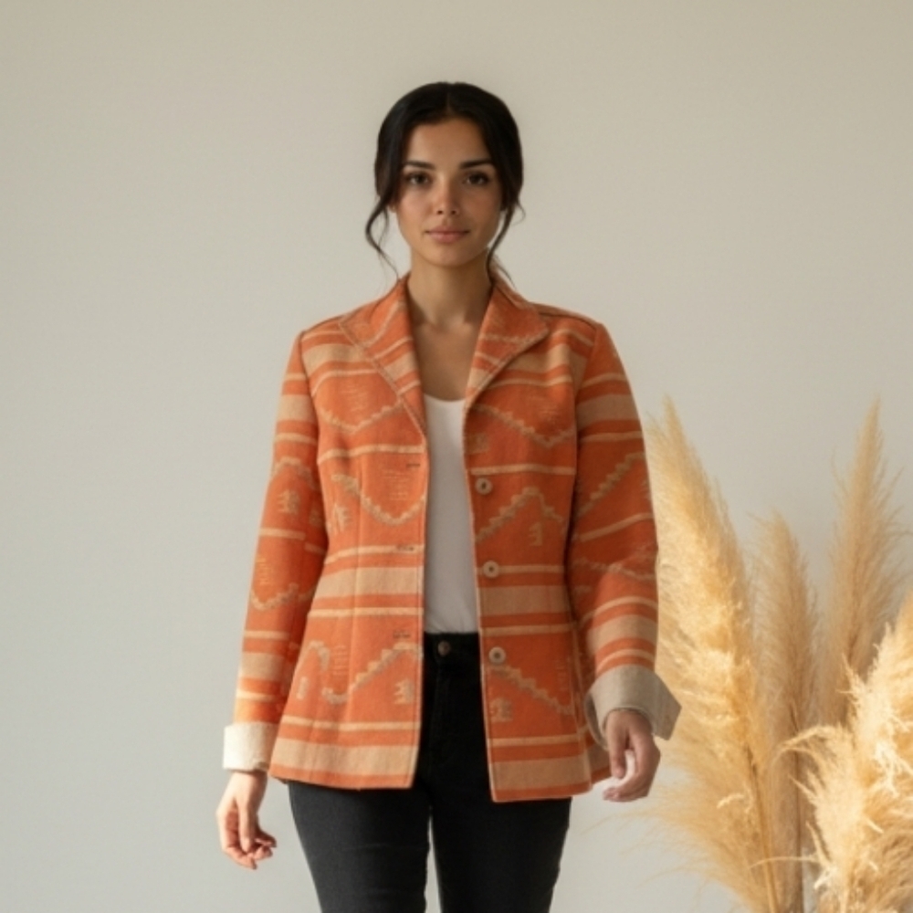 Coldwater Creek Women's 80'S/90'S  Tribal Southwestern Blazer - Orange Sz Large